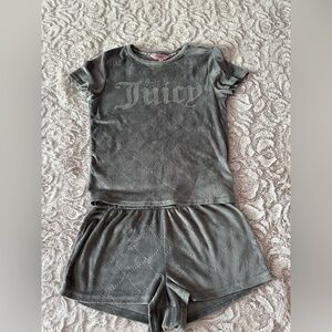 Juicy Couture two-piece velvet fleece pajama set with a rhinestone logo